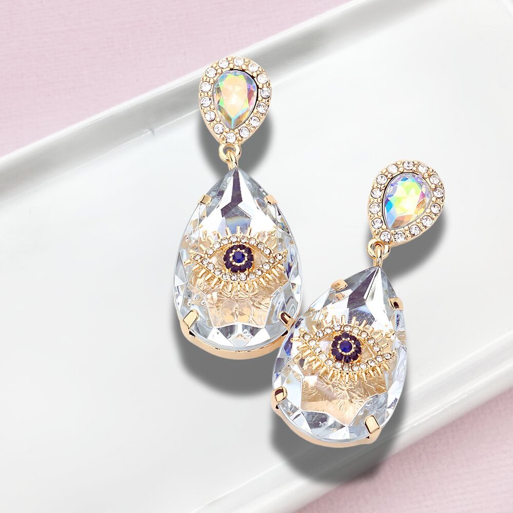 EARRINGS Evil Eye Sparkle Beaded Crystal Cut Earrings